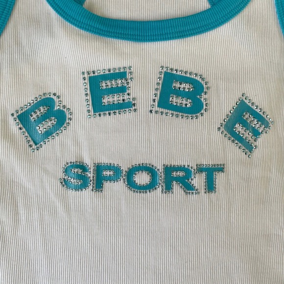 Vintage Bebe Sport Ribbed Tank Top White Blue Y2K McBling NWT Large USA Made - Picture 7 of 12
